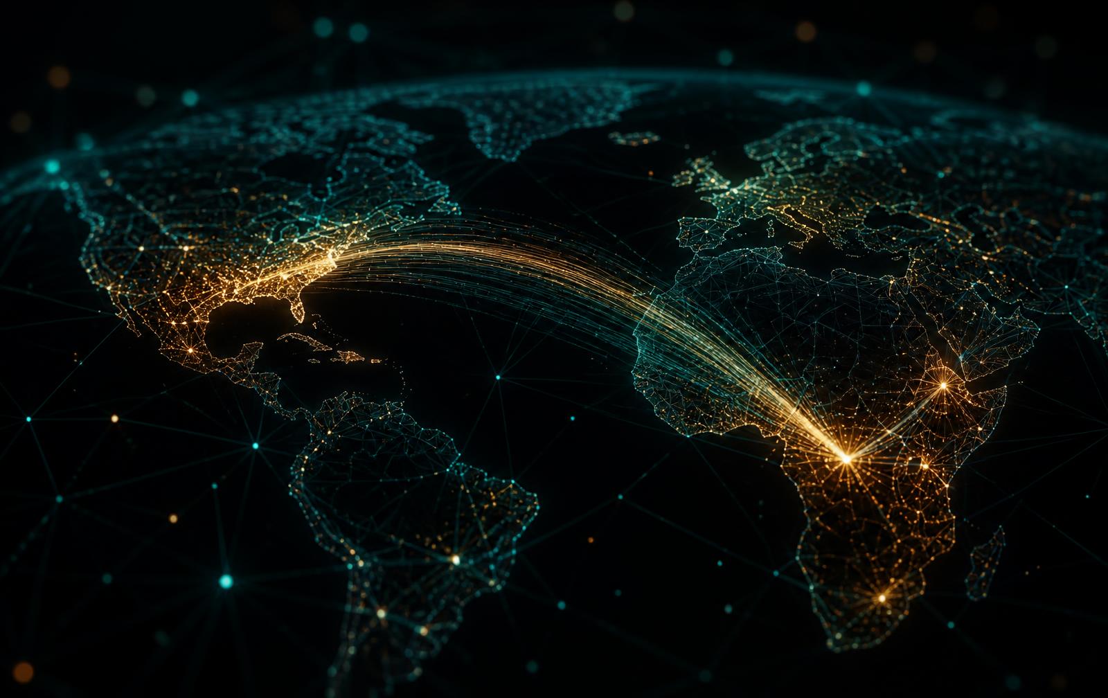 Illuminated global data network linking North America and East Africa